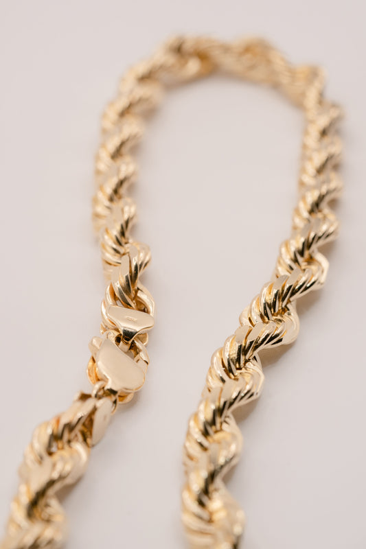 (6.5MM) 14KT Yellow Gold Diamond Cut Rope Chain