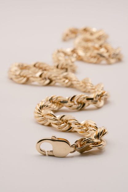 (14KT) 5MM - 10MM: Yellow Gold Diamond Cut Rope Chain