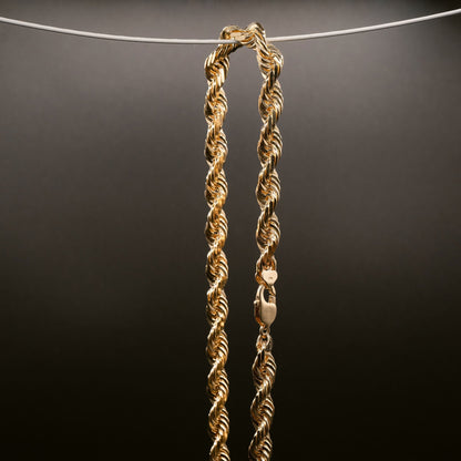 (14KT) 12MM - 20MM: Yellow Gold Diamond Cut Rope Chain