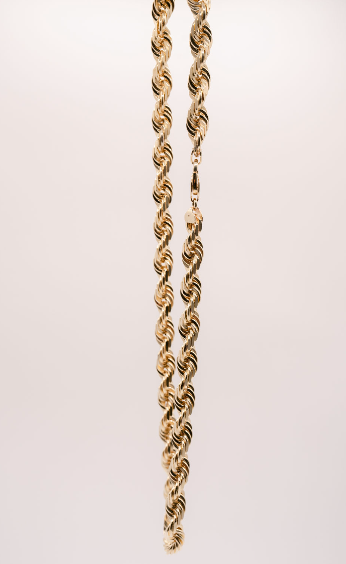 (14KT) 12MM - 20MM: Yellow Gold Diamond Cut Rope Chains