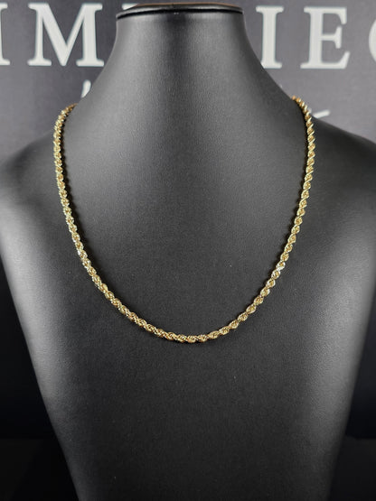 (4MM) 14K Yellow Gold Diamond Cut Rope Chain
