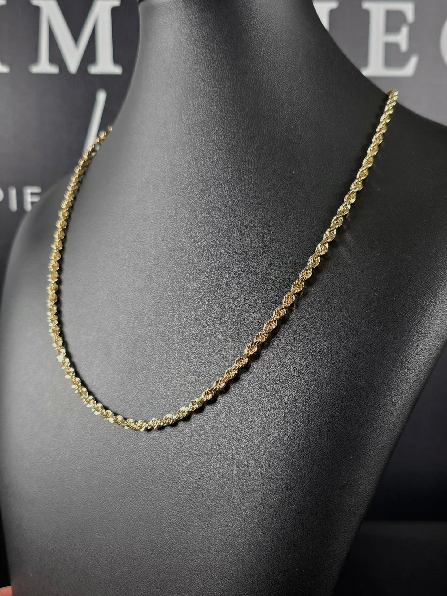 (4MM) 14K Yellow Gold Diamond Cut Rope Chain