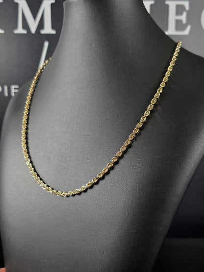 (4MM) 14K Yellow Gold Diamond Cut Rope Chain