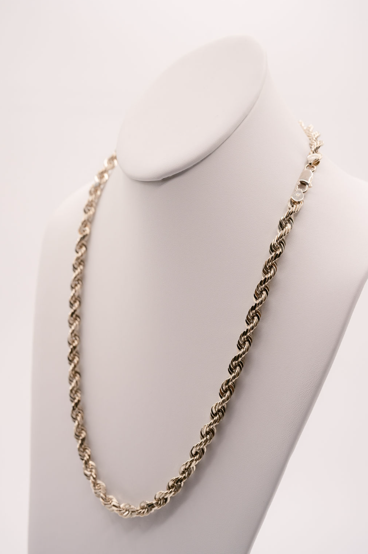 (14KT) 6MM - 10MM: White Gold Diamond Cut Rope Chain