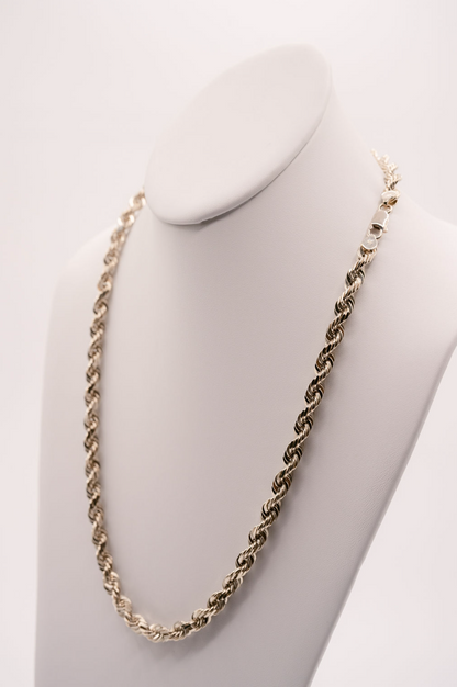 (14KT) 6MM - 10MM: White Gold Diamond Cut Rope Chain