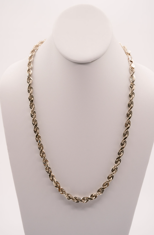 (6MM) 10K White Gold Diamond Cut Rope Chain