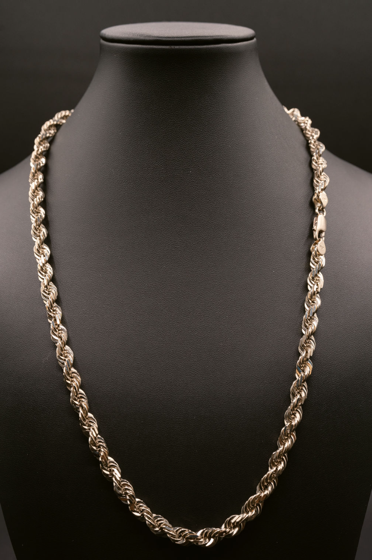 14KT 12MM 20MM White Gold Diamond Cut Rope Chain for Men and Women Ropechainla
