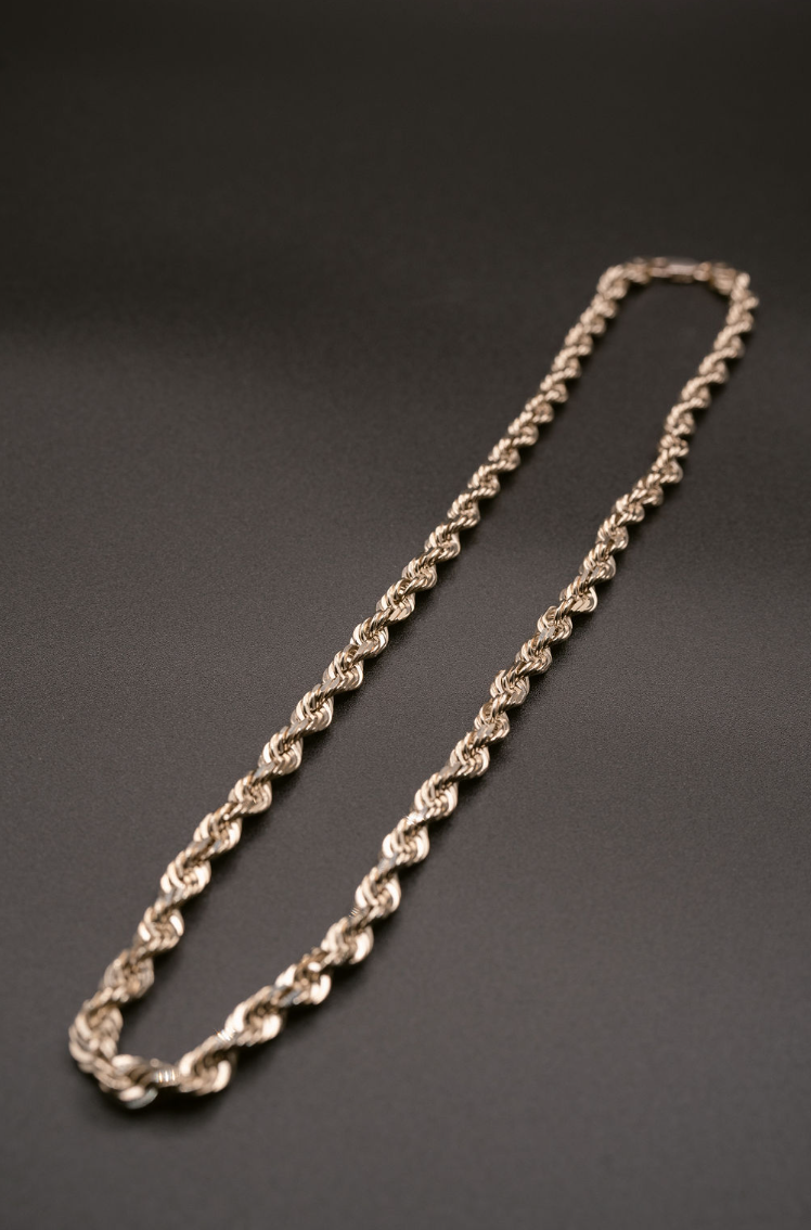 (14KT) 6MM - 10MM: White Gold Diamond Cut Rope Chain