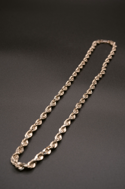 (6MM) 10K White Gold Diamond Cut Rope Chain