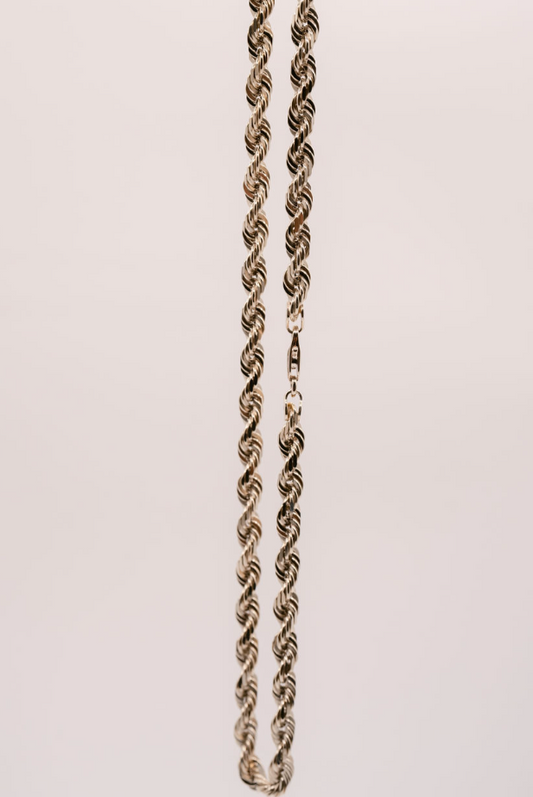 (6MM) 10K White Gold Diamond Cut Rope Chain