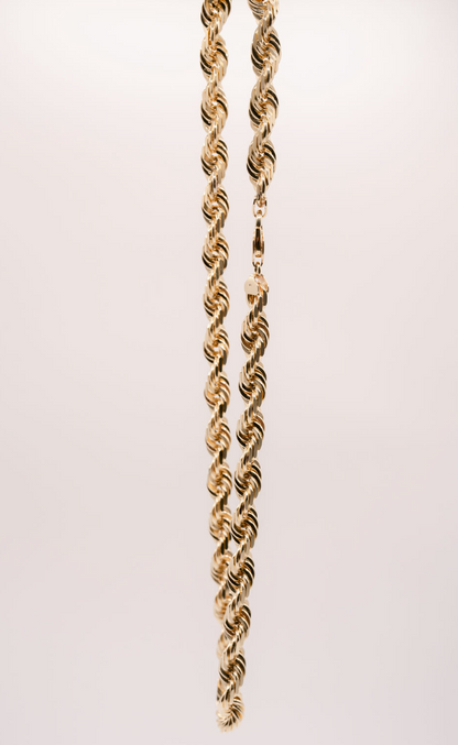 (14KT) 12MM - 20MM: Yellow Gold Diamond Cut Rope Chain