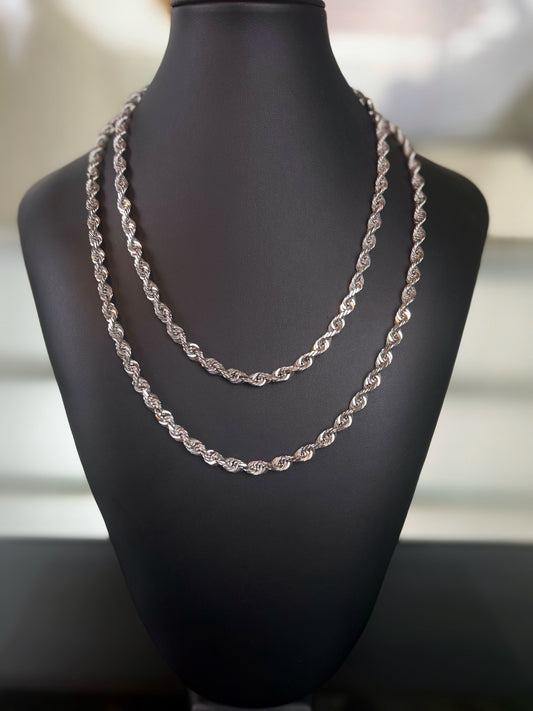 Two White Diamond  Cut Gold Rope Chain 27