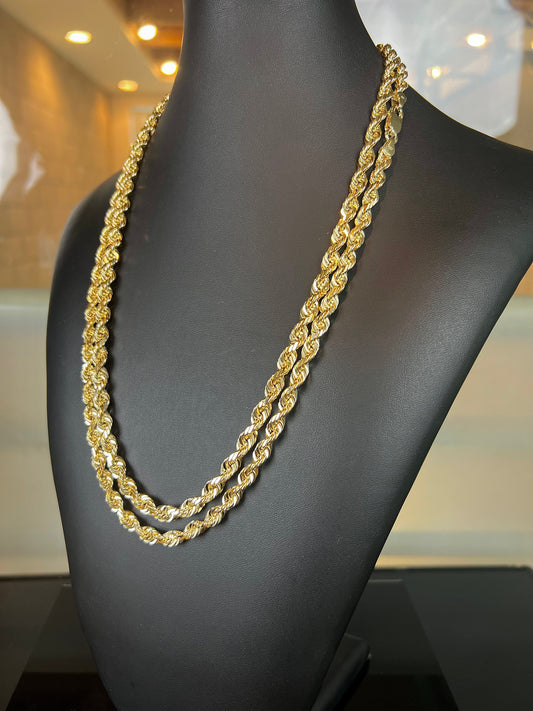Two Yellow Diamond Cut Rope Chain 28