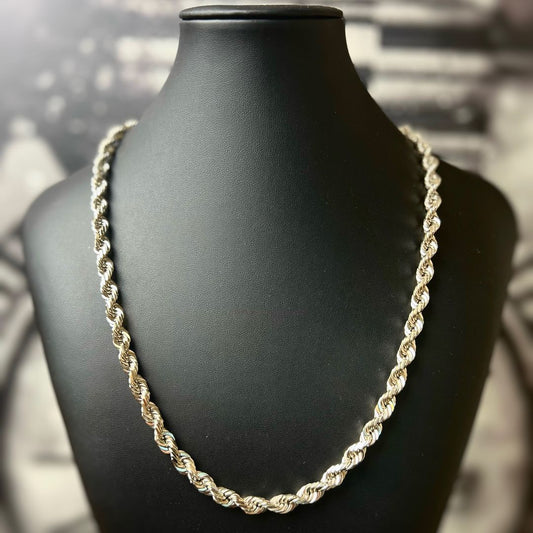 White Diamond Cut Gold Rope Chain 36