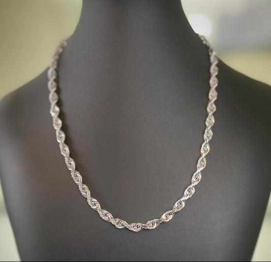 White Gold Diamond Cut Rope Chain Stylish 15