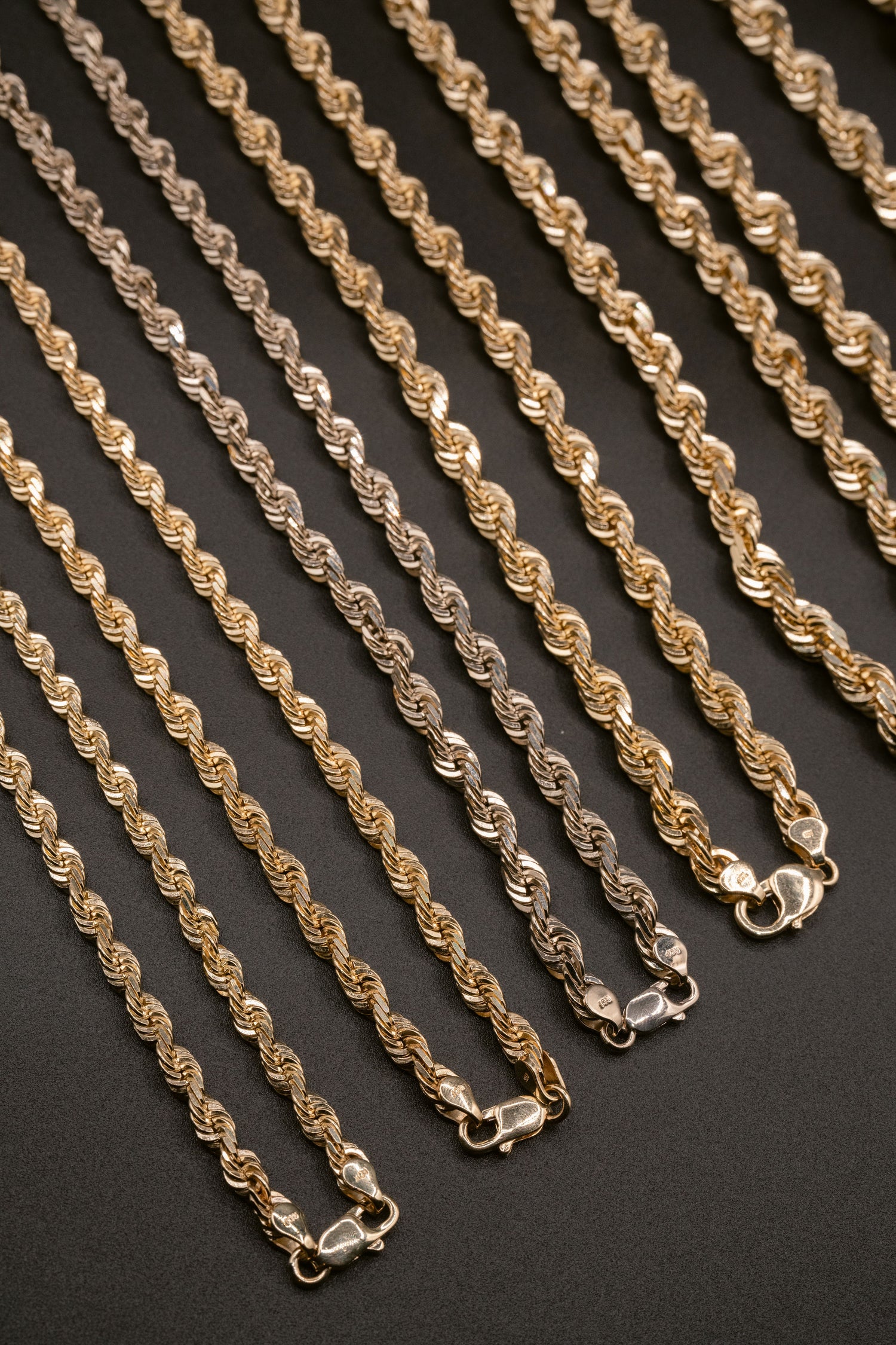 diamond cut solid yellow gold rope chain